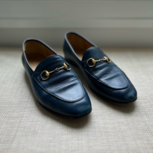 Gucci Woman’s Malaga Kid Leather Jordaan Loafers in Blue Agata Size 38/ US 8 - Picture 4 of 12